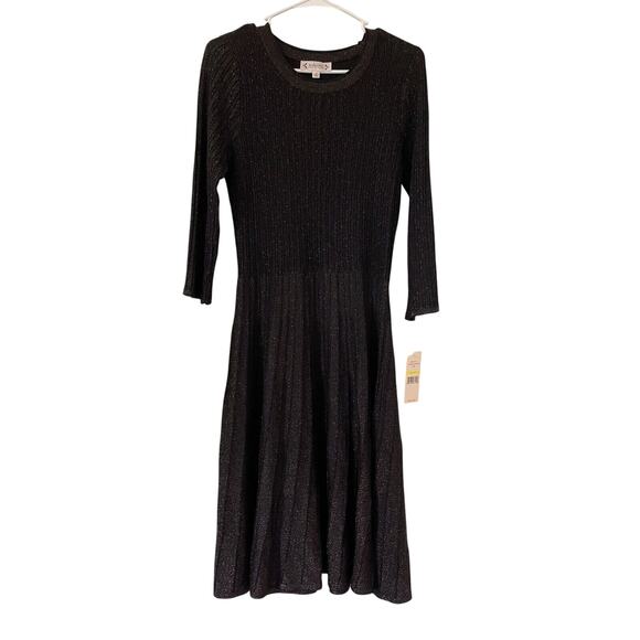 NWT $128 Nanette Lepore Size M Chocolate Brown Fit & Flare Shimmer Knit Dress - Picture 1 of 9